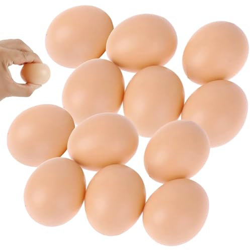 BEAHING Uova di Gallina finte, 12 Pezzi Uova finte, Pollo in plastica Liscio Realistico per Mestieri Fai -da -Te, Festa, Decorazioni per la casa, Giocattolo per Bambini, Cucina
