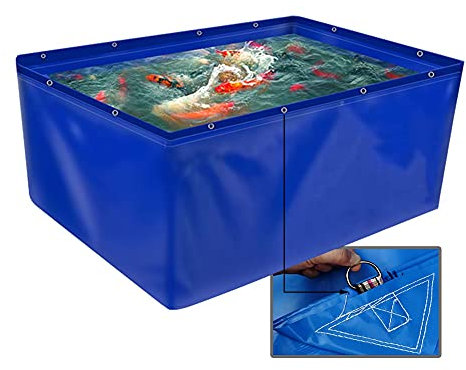 Rivestimento Pieghevole per laghetto per Pesci 2x1x0,5 m - Tela in PVC da 0,45 mm, Resistente, 400 g/m², Serbatoio d'Acqua temporaneo con Occhielli per Pesci di Acqua salata, Koi