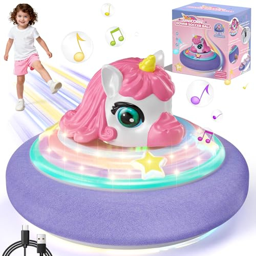 Unicorn Hover Football for Girls, Air Power Soccer Ball with LED Lights & Rechargeable Battery, Indoor Play Toy, Christmas Birthday Gift for Toddler Boys Girls Age 3 4 5 6 7 8