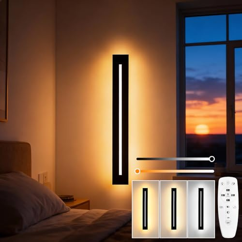 niuniaj LED Applique camera da letto con Telecomando,Creativo 10W 1100LM Negro Moderne Applique da parete interno,3 Temperature di Colore,lampada da parete interno Dimmerabile,40CM Lampada da Parete