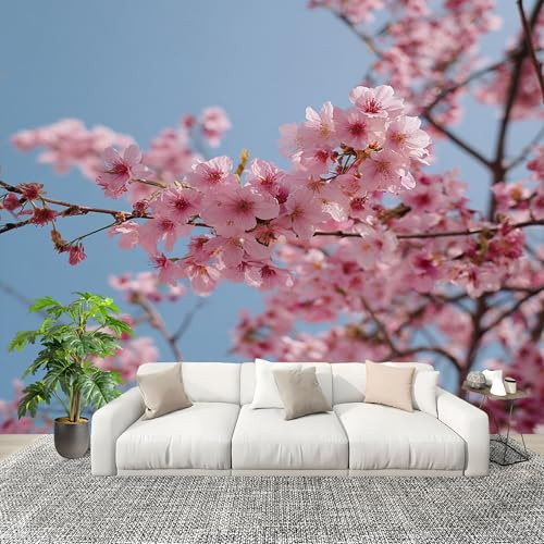 Alta Definizione Fiori Fiori Di Ciliegio Carta da Parati Fotografica Panorama Effetto 200x140 cm Rosa Decorazione da Parete per Camera da Letto e Soggiorno Parete Fotografica in Tessuto non Tessuto