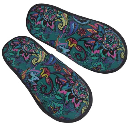 Paisley Oriental Mujer Hombre Pantuflas Peluche Zapatos Ligero Zapatillas De Casa Para Salon Invierno Exterior L
