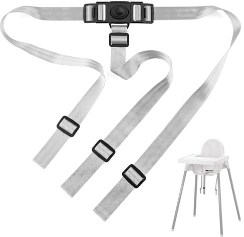 GWEOR Arnés de Seguridad de 3 Puntos para Trona de Bebé, Correa de Repuesto Universal y Ajustable, Cinturón de Protección para Silla de Paseo, Cochecito y Silla Infantil (Gris Blanco)