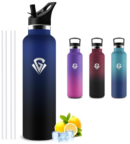 Botella Agua Acero Inoxidable, Botella Termica 1 litro, sin BPA, Cantimplora con Pajita, A Prueba de Fugas, Cantimplora Acero Inoxidable, Fácil de limpiar, Termo para Correr, Deportiva, Running