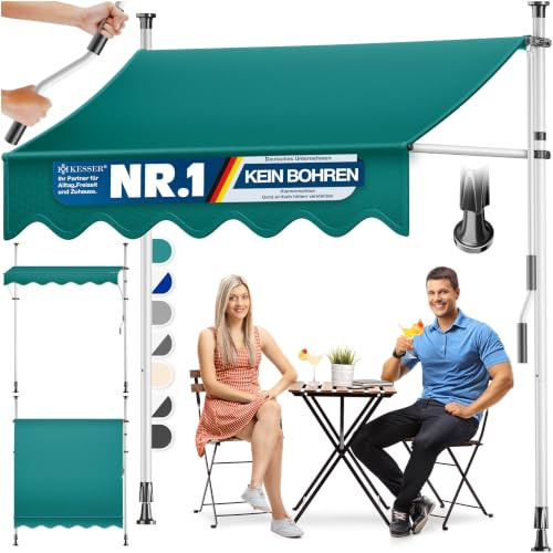 KESSER® - Tenda da sole con manovella per balcone | Tenda da sole senza fori | Tenda resistente ai raggi UV, regolabile in altezza e impermeabile | per balcone, terrazza e giardino, tenda per terrazza