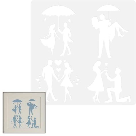 Plantilla para colorear – Plantilla romántica reutilizable, hoja de dibujo creativa | Diseño de pareja de mascotas, accesorios de manualidades, muebles adecuados, pared, suelo, azulejos, ventanas