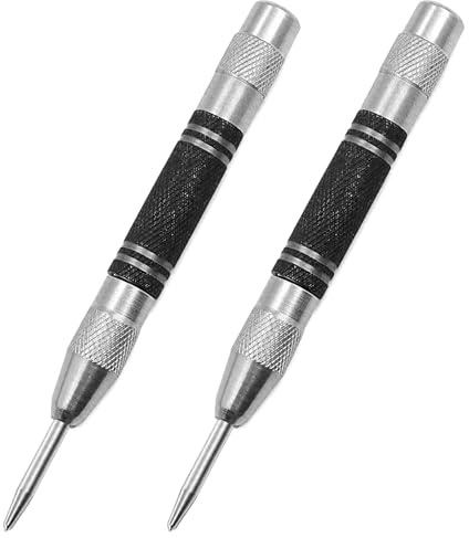2Pcs Automatic Centre Punch Tool Set, 5 Spring Loaded Metal Hole Marker with Adjustable Tension, High Carbon Steel Hand Drill Punches for Wood, Glass, Thin Steel Sheets & Emergency Window Breaker