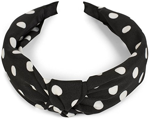 styleBREAKER Damen Haarreif Punkte Knoten Rockabilly, Schwarz-Weiß | 5 cm breit, flexibler Kunststoffkern mit robustem Polyester-Überzug, drückt nicht, passend für 54-58 cm Kopfumfang.