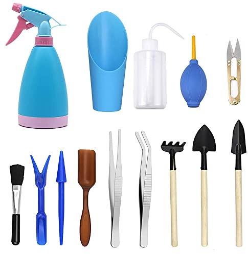 14 Stück Mini Garten Handwerkzeuge Set, Sukkulente Handwerkzeuge Set, Pflanz Handwerkzeuge Set, Garten Handwerkzeuge Set, für Gärten und Sukkulenten Topfpflanze, Gartenpflege