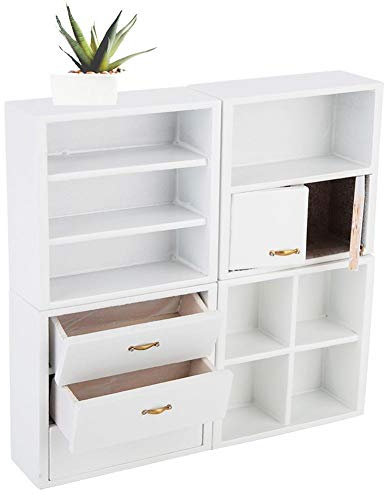 Maßstab 1/12 Puppenhaus Zubehör Holz Schrank Möbel Wohnzimmer Schlafzimmer Schrank Einheit für Puppenhaus(Weiß)
