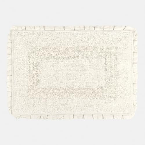 Loberon Badematte Jasmin, besonders weich, trocknet schnell, romantische Rüschenborte, Badvorleger, Badteppich, Badtextilien, Baumwolle, weiß