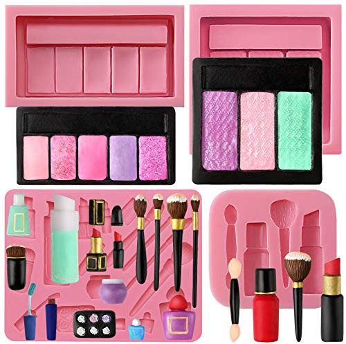 FUNSHOWCASE Silikonform Mini Make-up Fondant Formen für Tortendeko Lidschatten Pinsel Lippenstift Deko Set