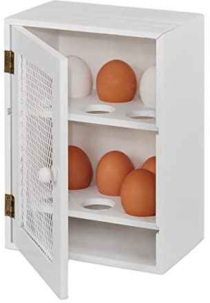 Relaxdays Portauovo, per 12 Uova, Stile Rustic, da Poggiare, Legno & Metallo, Armadietto Portauova,25x18x12 cm, bianco