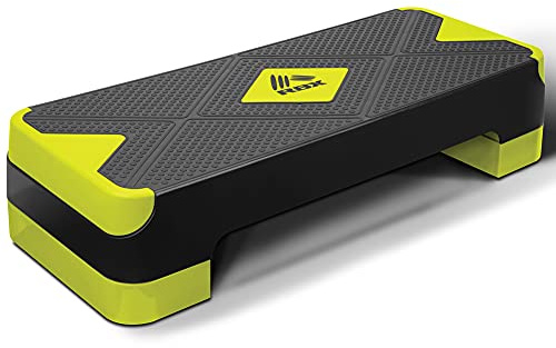 RBX Justerbar aerobisk fitnesssteg med 2 nivåer och halkfri yta (svart och Volt)