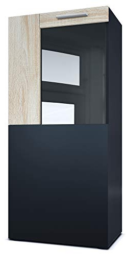 Vladon Stand-/Hänge Vitrine Movie, Schwarz matt/Eiche sägerau - Moderne Glasvitrine - (BxHxT): 50,5 x 111 x 32,5 cm