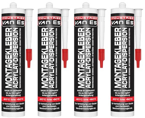 VE-INDUSTRIES 4x Montagekleber 310ml | Extra Stark haftend | 130kg/m2 | Konstruktionskleber Styroporkleber Baukleber | Kartusche | Made in Germany