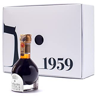 La Secchia - 1959, Vinagre Balsámico Tradicional de Módena DOP, Envejecido 60 Años - Botella 100 ml con Estuche, Dosificador de Vidrio Soplado y Libro de Recetas, Idea de Regalo