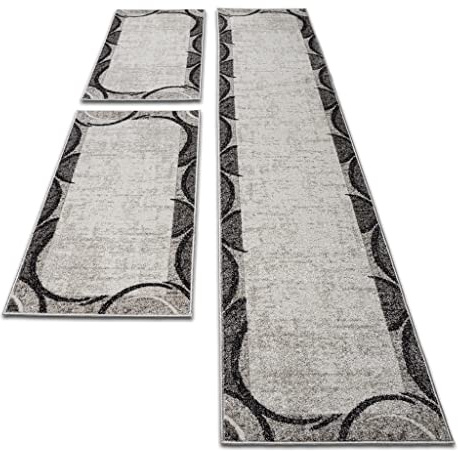 oKu-Tex 30171creme067620 - Set di 3 tappeti per camera da letto, motivo geometrico Öko-Tex 100, 2 x 67 x 140 cm, 1 x 67 x 340 cm, colore: crema
