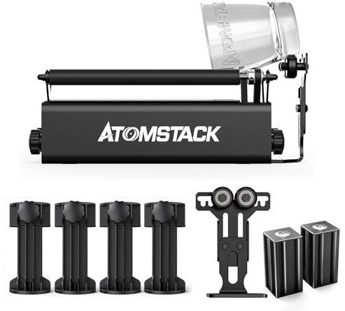 ATOMSTACK R3 PRO Laser Rotary Roller, Laser Engraver Y-Axis Rotary Roller with 360° Rotating Engraving for Engraving Cylindrical Objects (4 Additional Raised Columns, 2 Auxiliary Support Shaft)