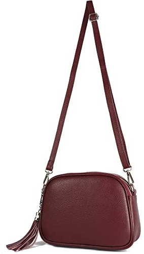 modamoda de - T238 - ital. Damen Umhängetasche Leder Medium, Farbe:Bordeauxviolett