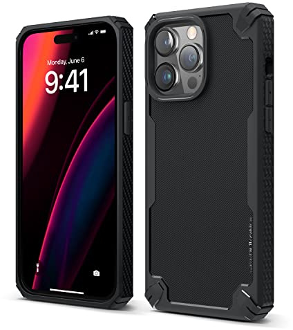 elago Armor Case for iPhone 14 Pro Max Black | US Military Grade Drop Protection, Heavy-Duty Protective Case, Carbon Fiber Texture, Tough Rugged Design (Black)