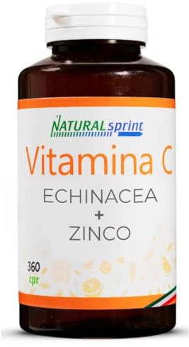 Vitamina C+ Echinacea e Zinco - Alto Dosaggio Vit C - 360 compresse (Vitamina C 1000mg, Echinacea 250mg, Zinco 15mg per dose pari a 100% RDA) – Made in Italy