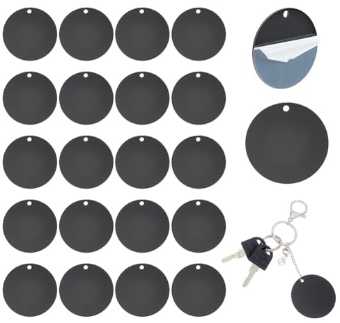 PH PandaHall 30 Stück Runde Platte acryl, 50mm Schwarze Acrylplatte Schlüsselanhänger-Rohlinge Rohlinge Kreisscheibe Weihnachtsschmuck für Vinylmalerei Gravur Hochzeit Lanyards Geschenkverpackung