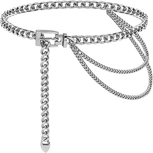 Weenkeey Cintura a catena Cintura a catena multistrato Cintura a catena regolabile in metallo per abiti, jeans e pantaloni - Argento