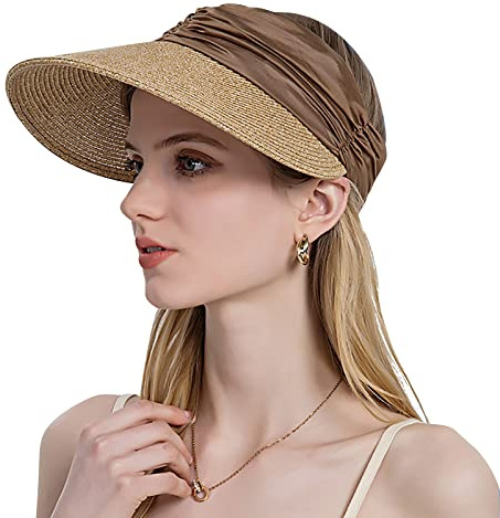 Damen Sommer Sun Visor Hüte Breite Krempe Strohhut Strand Mütze Faltbar Anti-UV Hut Roll Up Sommerhut Cap