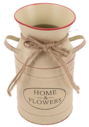 Cubo de Hierro Decorativo Europeo Beige Estilo Retro para Flores | Acabado Simple y Elegante, No se Rompe Facilidad, Montaje y Retirada Sencillos