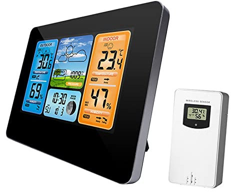Samnuerly Estación meteorológica, Termómetro Digital Estación meteorológica LCD Despertador Interior Exterior Pronóstico del Tiempo Barómetro Termómetro Higrómetro