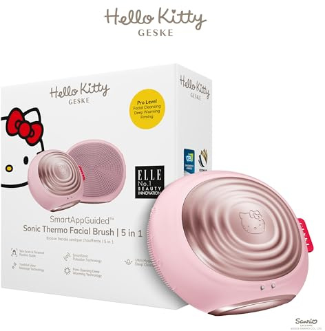 GESKE x Hello Kitty SmartAppGuided™ Sonic Thermo Facial Brush | 5 en 1 | Limpieza de la piel | Cepillo de limpieza con función térmica | Masajeador facial | Cepillo facial eléctrico | Dispositivo de