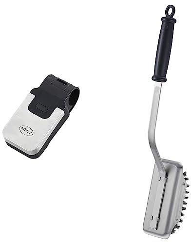 RÖSLE Universal BBQ LED-Griffleuchte & Barbecue-Reinigungsbürste SlideX, Hochwertige Grillbürste mit langem Stiel und Kunststoffgriff, wechselbare Borsten, Edelstahl