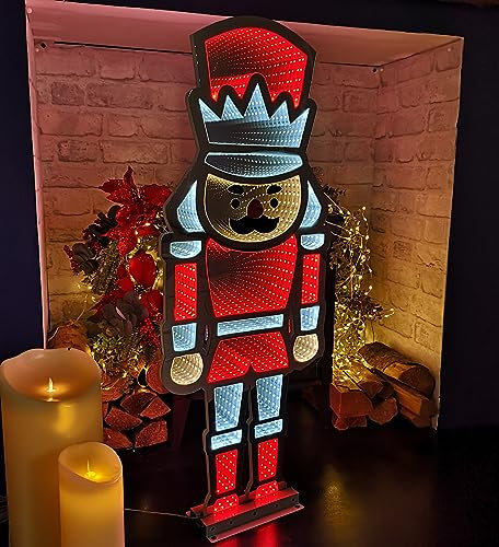 Samuel ALEXANDER 74cm LED Infinity Standing Christmas Nutcracker Decoration with Metal Base in Red & White