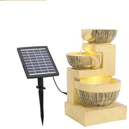 LQSSA Fontana da Giardino per Esterni Fontana Solare a 3 Livelli con Vasca a Cascata Fontana per Esterni Fontana da Giardino a LED Cascate a Pavimento Fontane per Cortile Domestico Decoration