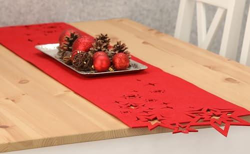 MC-Trend Filz Tischläufer „Sternennacht“ 140 x 24 cm aus 3 mm starkem Filz Tischdecke Tischdeko Unterlage Tischband Platzdeckchen für Weihnachten (rot I)