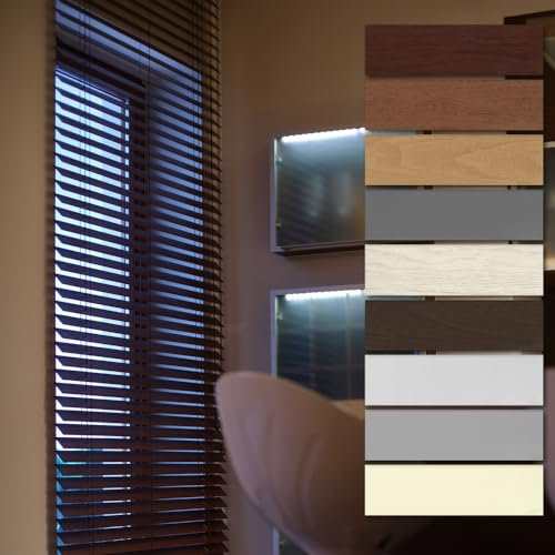 Holz Jalousie nach Maß, hochwertige 50mm Lamellen Maßanfertigung, langlebige nachhaltige Rollo Lamellen Fensterdekoration