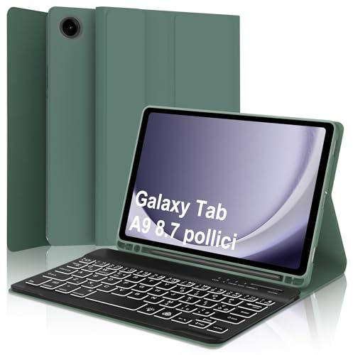 WINCHKING Cover Tastiera per Samsung Galaxy Tab A9 8.7, Italiano Bluetooth Rimovibile Retroilluminata Tastiera per Samsung Galaxy A9 Tablet 8.7 pollici 2023, Verde
