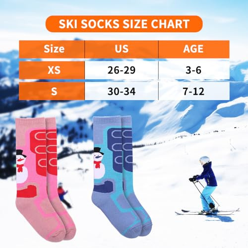 HUIOP Chaussettes de ski pour enfants Chaussettes d'hiver chaudes pour garçons et filles Chaussettes de ski thermiques pour enfants