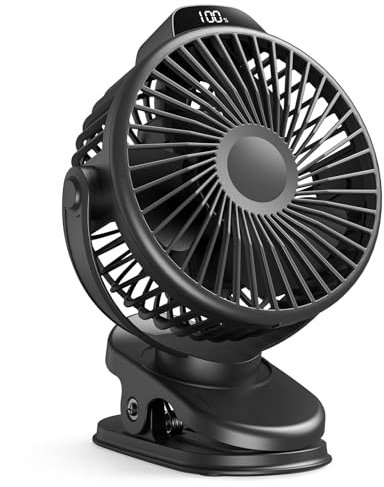 Koonie Portable Clip On Fan, Small USB Fan Battery Operated, 3 Speed Rechargeable Mini Fan With LED Display, 360° Rotate Personal Cooling Desk Fan for Stroller Travel Camping Golf Gym