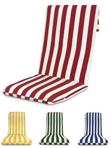 TIENDA EURASIA - Cojín para Tumbona o Silla de Jardín, Colchoneta Rellena de Fibra Acolchada, Medida 120x50x5 cm, Diseño de Rayas, Funda de Tela Lavable, Funda y Cinta de Sujeción (Granate)