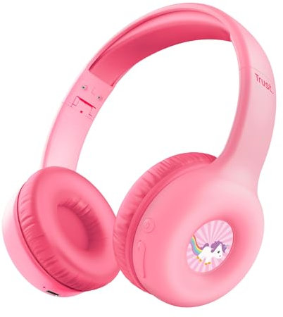 Trust Nouna Kids Headphones Wireless with Safe Volume Limit (85dB) for Girls, Children Age 4-10, On Ear Foldable Headset with Microphone, Kids Bluetooth Headphones with Stickers, 15h Playtime, Pink
