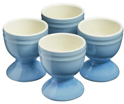 Cooks Professional Set of 4 Colourful Egg Cups | 40ml Durable Chip Resistant Ceramic Stoneware Dinnerware Graduated Design Egg Holders | Dishwasher & Microwave Safe | Blue