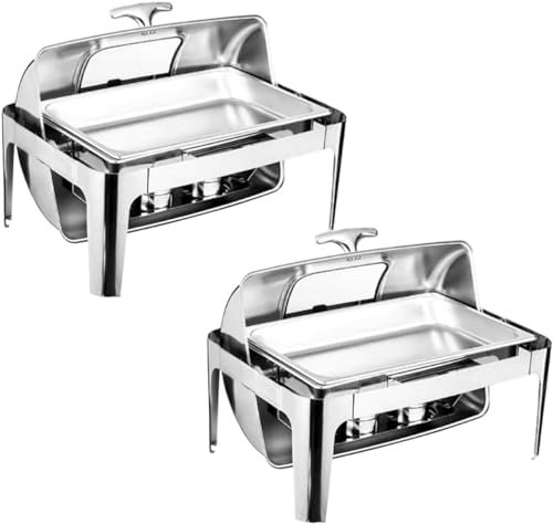 Chafing Dish Buffet-Set, 9 l, isoliert, rechteckig, mit sichtbarem Roll-Top, Lebensmittelschale, Wasserbrennstoffgestell für Hochzeiten, Partys, Bankette, Essen (Größe: 2)