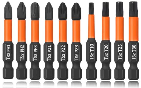Saipor Juego de 10 brocas magnéticas Phillips PoziDriv Torx para destornillador de impacto de 50 mm de largo, juego de brocas Pozi Phillips de cabeza cruzada, juego de brocas Torx de vástago hexagonal