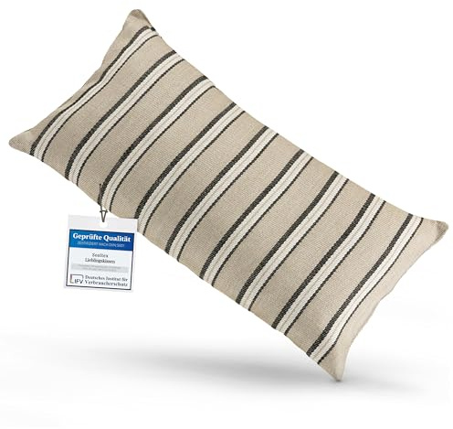 sositex | 1 Premium Saunakissen Lieblingskissen Reisekissen | Design: Moika | Maße: 45 x 22 cm, Leinen/Baumwolle Hängematte, Strand oder Picknick (9 Streifen Natural)