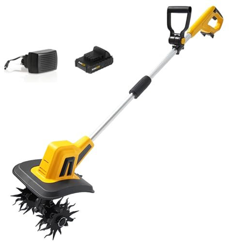 MiBoce Motozappa Elettrica Piccola da 20 V, Coltivatore a Batteria, con Batteria Ricaricabile da 2000 mAh, Larghezza di Lavoro 22 Cm, profondità di Lavoro 16 Cm, per Giardino, Orti