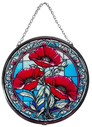 Vibrant 6-Inch Poppy Design Stained Glass Suncatcher - Elegant Window Decor for a Splash of Colour