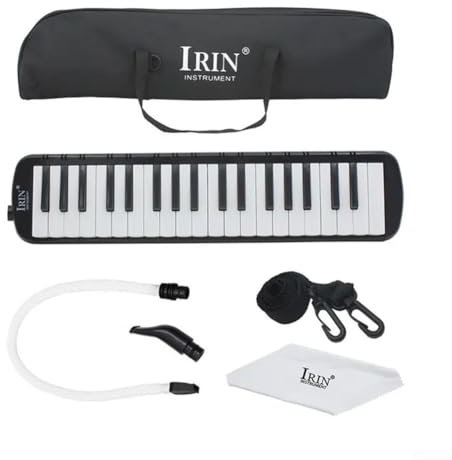 Fun Melodica mit 37 Tasten und einfacher Tragetasche, inklusive zwei Mundstücken für verschiedene Spieltechniken (schwarz)