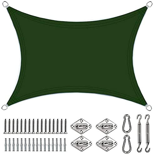Premium Sonnensegel, 4 x 4,5 m, 95 % UV-Schutz, Terrassenüberdachung für Außenbereich, Garten, strapazierfähiger dunkelgrüner Stoff